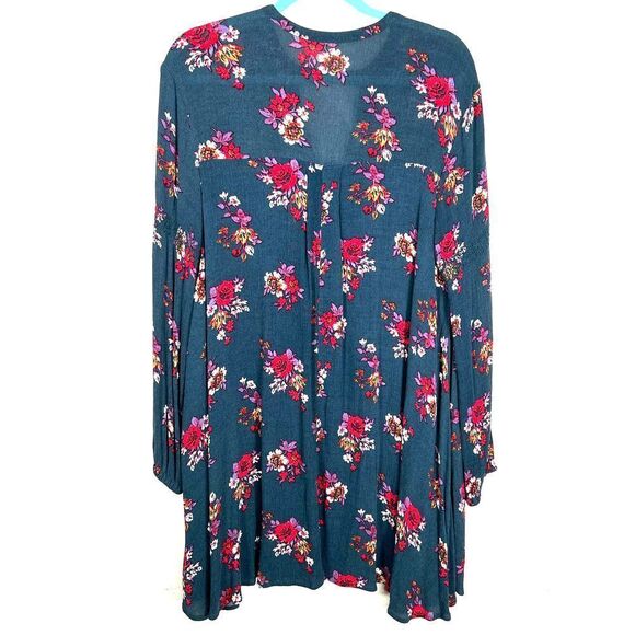 Free People Green Jade Retro Floral Swing Tunic Mini Dress Size Small - Picture 3 of 9